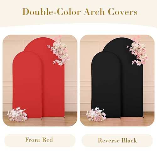 Image of Black Red Photo Arch Backdrop Cover Set of 2 Spandex 7.2 and 6ft Arch Covers Stretchy Backdrop Birthday Party Arch Stand Covers for Baby Shower Wedding Retirement Banquet Background Decorations
