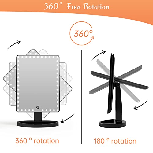 Funtouch Rechargeable Large Makeup Mirror With Lights And 10X Magnification Mirror, Lighted Makeup Vanity Mirror With 96 Led, Sensor Touch Dimmable, 360 Degree Adjustable Rotation, Light Up Mirror #TOP5