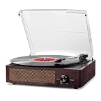 Platine Vinyle Bluetooth Portable à 3 Vitesses (33 1/3, 45 78 TR/Min), Vintage Tourne-Disque avec Haut-parleurs stéréo intégrés, Prend en Charge la Sortie RCA/3.5mm Jack Marron