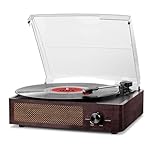 Vinyl Record Player, Bluetooth Portable Vinyl Record Player with 3 Speed 33/45/78 RPM and Built-in 2 Stereo Speakers - Natural Wood