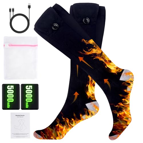 HIULLEN Calcetines Calefactables, 5000mAh Calcetines Termicos Recargables, Ajustables Calcetin Calefactable ​para Mujer Hombre con 4 Ajustes de Calor para Caza Esquí Ciclismo Pesca