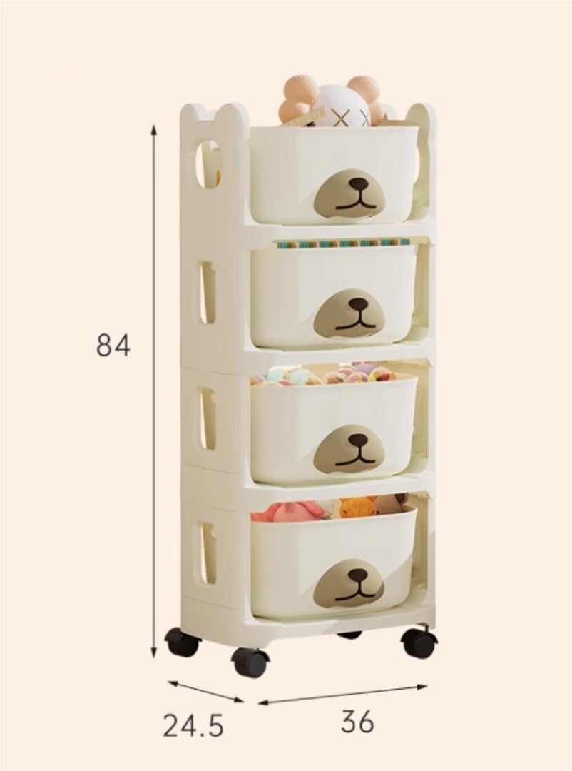 Mueble Juguetes Organizador Organizador Plástico del Almacenamiento Juguete De La Caja Juguetes con Los Compartimientos Las Ruedas para El Dormitorio Sala Juegos Cuarto de Bebé(4-Tiers)