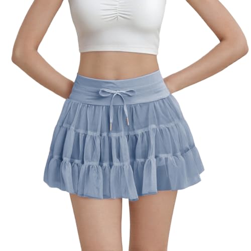 Bowanadacles Women Ruffle A-Line Tennis Skirts Casual Sport High Waist Pocket Athletic Skirt Drawstring Tie Mini Golf Skirt
