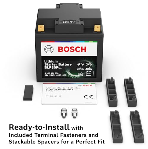 Image of BOSCH BLP30P Premium Lithium PowerSport Battery - Fast Charging and 4X Longer Life - Group 30, 12V, 480 CA - Ideal for Motorcycles, ATV /UTVs, Scooters, Jet Skis + More; 6.57 inchL x 4.88 inchW x 6.42 inchH