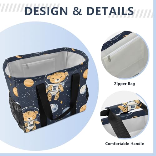 Nander Cute Space Leopard Foldable Tote Bag Waterproof Sandproof Women Beach Bag Handbag Gym Bag Travel Shopping Bag3