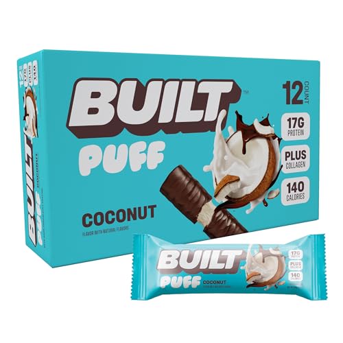 built bar puff protein bars coconut puff 17g protein snacks on-the-go bars only 140 calories 6g sugar collagen gluten free 12 count