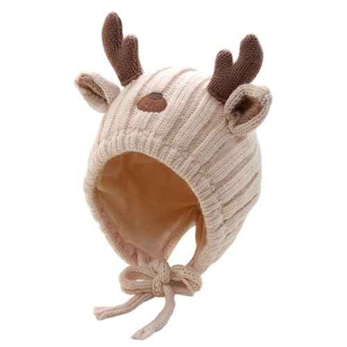 Generisch Boné de pai Natal, gorro quente de inverno para bebé com design bonito para recém-nascidos, crianças pequenas como gorro aconchegante em clima frio, Bege