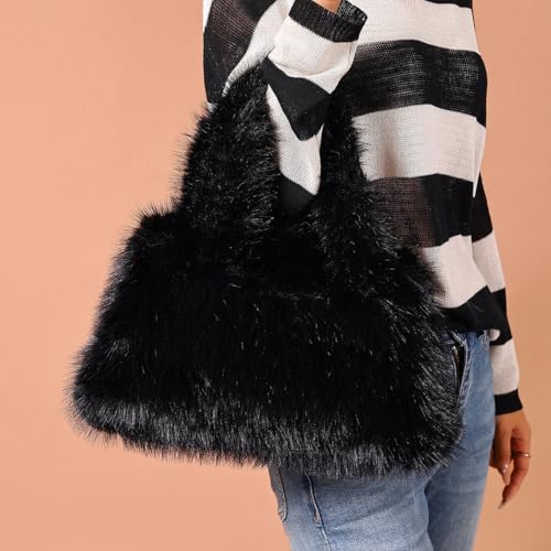 Faux Fur Tote Bag for Women Furry Handbags Fluffy Shoulder Crossbody bag with Adjustable Strap3