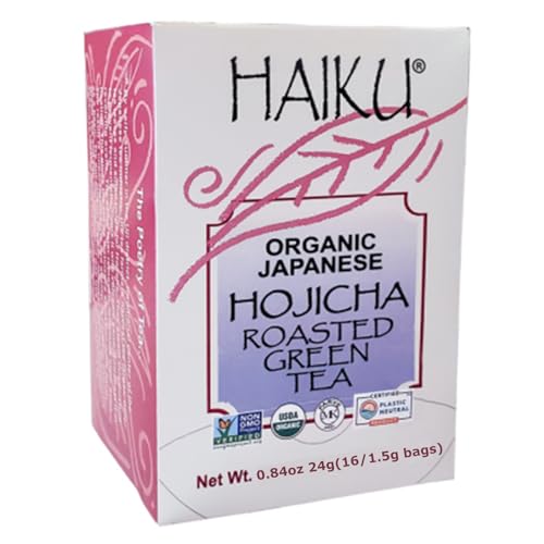Haiku Organic Japanese Hojicha Roasted Green Tea, Kosher, Non-GMO, 16 Teabags (1 Box)