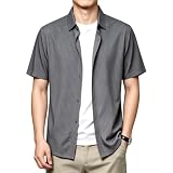 [FJLTDCP] メンズ 夏服 半袖 シャツ 無地ノーアイロン 形態安定 縦スメンズトライプ ビジネス カジュアル シャツ 夏 涼しい 通気性 速乾 シワになりにくい-gray-XL