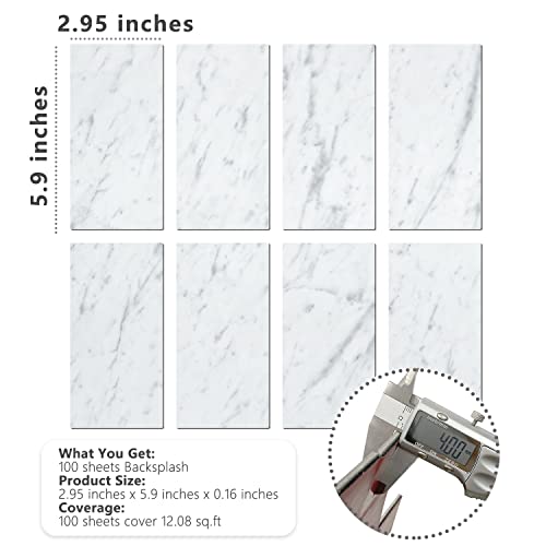 Stickgoo 100-Pieces Peel And Stick Backsplash Pvc Wall Tile, 6" X 3" Carrara White Subway Stick On Backsplash For Kitchen And Bathroom #TOP4