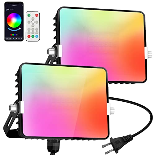 Cinoton Rgbcw Led Flood Light Outdoor Indoor, 20W (200W Equiv.) 2000Lm Bluetooth Smart Color Changing Floor Uplight, App & Remote Control, Christmas Lights Wall Washer Landscape Party Stage, 2Pack #TOP25