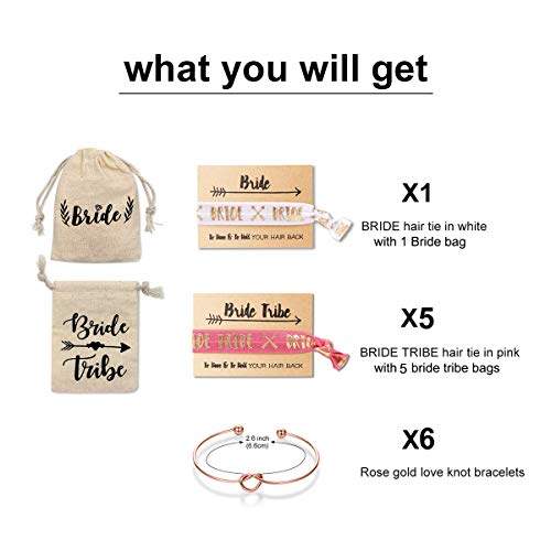 Bridemaid Love Knot Bracelets Set - Mookoo 9 7 6 Set Bride Tribe Hair Tie And Bracelets Bridal Shower Cuff For Girls Women (6 Bride Tribe With 6 Bags) #TOP1