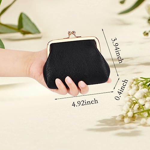 Oyachic 2 Packs Leather Coin Purse PU Car Change Holder Kiss lock Change Pouch with Clasp Vintage Wallets Small Money Bag For Men & Women (black+beige)4