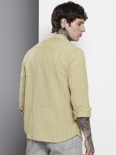 Image of The Indian Garage Co Men Slim Fit Striped Full Sleeves Cutaway Collar Casual Shirt