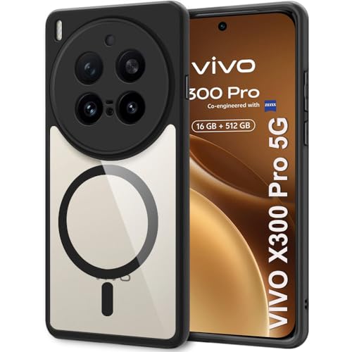 Image of TheGiftKart Hybrid Shockproof Back Cover Case for Vivo X300 Pro 5G Compatible with MagSafe | Camera Protection Module | Hard Cover for Vivo X300 Pro 5G (PC & TPU, Transparent Clear Back, Black Sides)