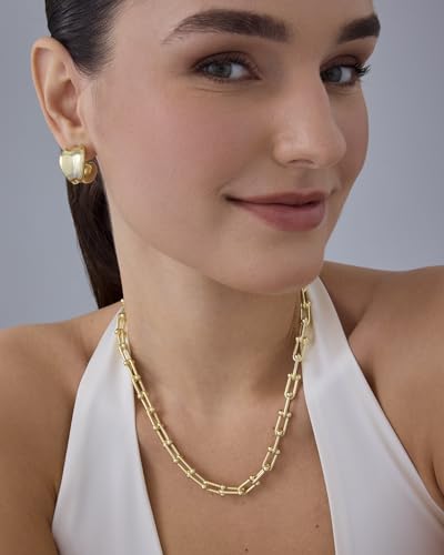 PAVOI 14K Gold Plated Chunky Chain Choker Necklaces for Women | Gold Statement Graduated Link Chain Necklace | Bold Oval Link Barbell Links Paperclip Chains3