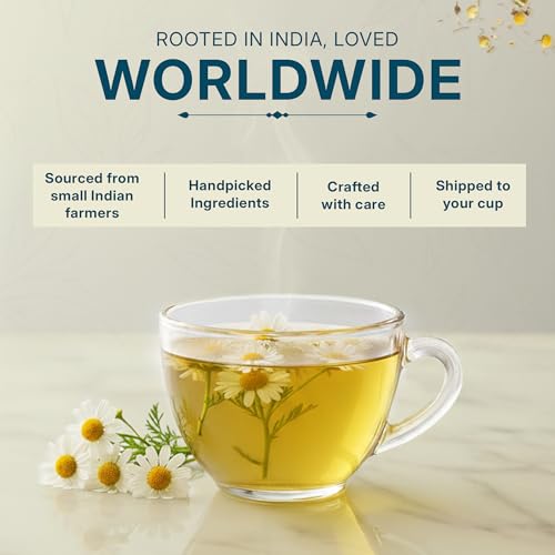 Image of Tealeaf & Co. Pure Chamomile Herbal Tea - Organic Chamomile Tea Bags Blended with Fresh Herbs - Contains Low Caffeine - Gluten Free - 100 Teabags (7.055oz /200gm)