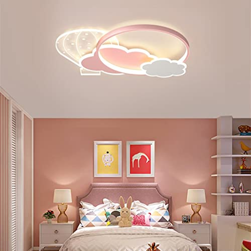 WJLL LED Iluminación Infantil de Techo Modern Cloud Design Lámpara de Techo Habitación para niños Luz para Dormitorio de niño y niña Luces Regulable 45W Acrílico Globo de Aire Caliente Plafón,Rosado Cover