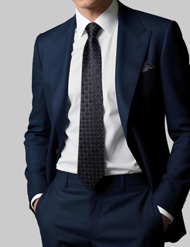 Image of DiBanGu Mens Zipper Ties Silk Adjustable Necktie Pocket Square | Paisley /Striped Pattern,Pre-tied Gift Tie Sets,Jacquard Woven,Pocket Square Cufflinks,Great for Formal & Business Wedding