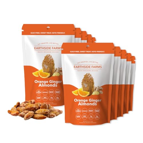 Image of Earthside Farms Orange Ginger Almonds 4oz (10 Pack), Healthy Snack, Keto-Friendly, Vegan, Gluten Free, No Added Sugar, Non-GMO, Guilt-Free Snack, Clean Ingredients, Snack Packs