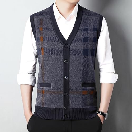 Men's Vest Cardigan Male V-Neck Button Up Sleeveless Sweater Man Plaid Slim Fit Casual Knitwear2