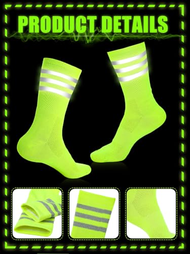 Image of 4 Pairs Glow in Dark Socks Cycling High Reflective Running Socks Night Safety Hosiery Compression Athletic