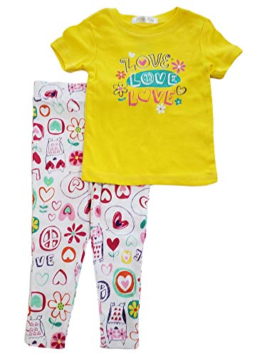 Joe Boxer Toddler Girls Love Flower Heart Glitter 2 Pc Cotton Pajama PJ Set 2T Yellow