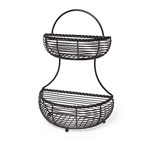 Gourmet Basics by Mikasa 5153170 Rope 2-Tier Flatback Metal Storage Basket