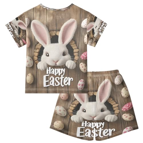 ALAZA Happy Easter Rabbit Bunny Egg Animal Pajamas Set Short Sleeve Cotton Sleepwear Summer Pjs 2 Piece 5-14Y2