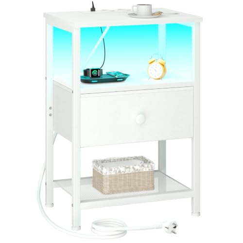 AMHANCIBLE Nachttisch, Beistelltisch mit Ladestation und LED-Leuchten – Ansicht 1