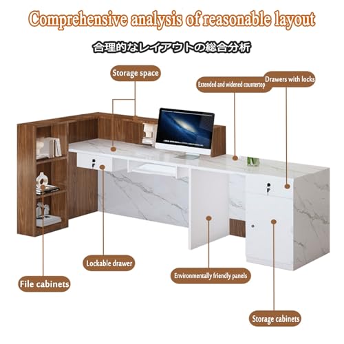 Generico Elegante bancone Reception con Luce LED, Stabile Cassa per la Vendita al Dettaglio, Design Moderno, Lato Destro 120 cm, Perfetto per uffici e Negozi (Bianco e g