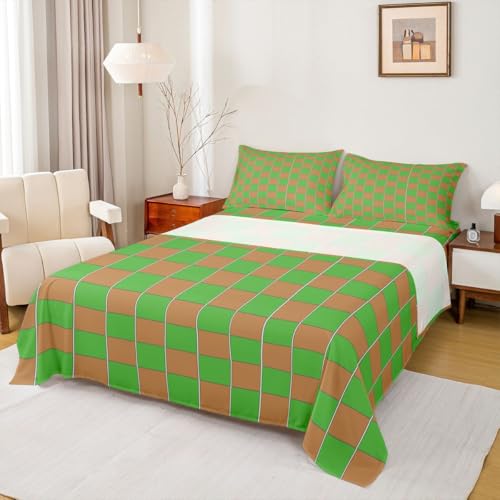 Image of Erosebridal Gaming Checkered Sheet Set King Gamer Plaid Bed Sheets Checkerboard Games Bedding for Kids Boys Girls,Geometric Grids Bed Sheets Set 4 Piece
