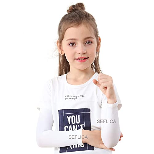 SEFLICA Arm Sleeves for Kids, Child, UPF 50 UV Sun Protection Cooling Sleeves to Cover Arms for Girls, Boys, Babies, Toddlers, Children for Sports and Arm Cover/Shield 1 Pair - White