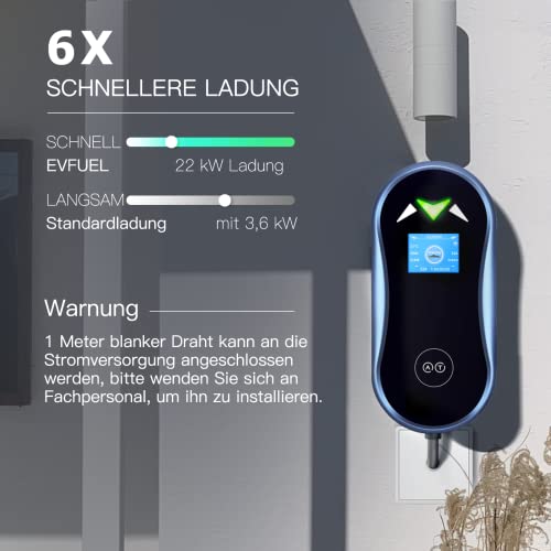 EVFUEL EV borne de Recharge vehicule Electrique Type 2 triphasé Chargeur Station 22kw/380V/32A/1m vers Le boîtier de Distribution (sans Prise de câble) – Image 3