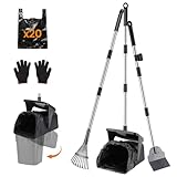 HAPPY HACHI Ramasse Crotte pour Chien, Kit Poubelle et Râteau Pivotant à Long Manche Ré...