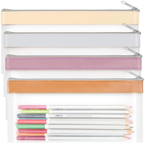 Image of GoClimber 4 Pack Clear Pencil Pouch, Cute Pencil Case, Pencil Bag With Zipper, Teen Portable Pencil Pouch for School & Stationery Supplies (Dusty Rose)