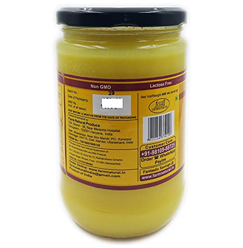 Farm Naturelle- A2 Cow Ghee Frgrass Feed Desi Gir Cow's Milk Frcurd By Vedic Bilona Method - Glass Jar-600Ml #TOP2