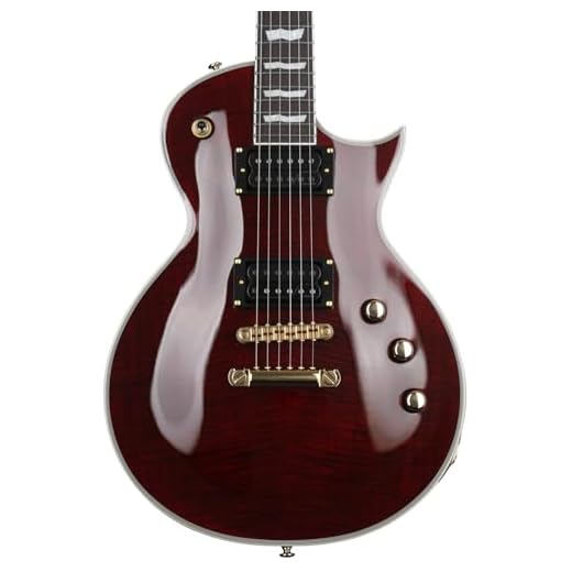 ESP 6 String LTD Deluxe EC-1000T CTM Electric Guitar, See Thru Black Cherry, Right, (LEC1000TCTMFMSTBC)