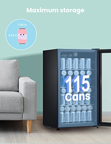 Image of COMFEE' CRV115TAST Cooler, 115 Cans Beverage Refrigerator, Adjustable Thermostat, Glass Door With Stainless Steel Frame, Reversible Hinge Door And Legs For Home, Apartment