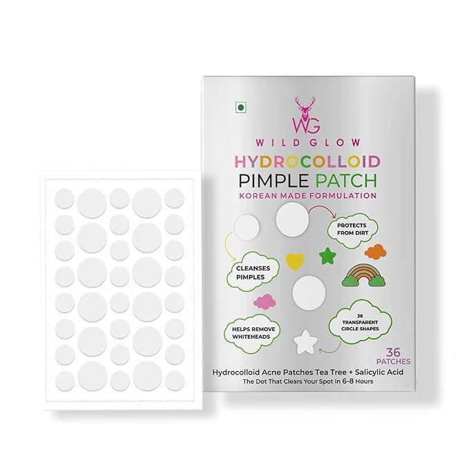 WILDGLOW Korean Hydrocolloid Overnight Acne Pimple Patch | Heal Pimples, Absorbs Pus-Oil, Reduces Redness | Enriched with 2% Salicylic Acid, Tea Tree Oil & Glycolic Acid | All Skin Types | 36 Patches-image-8