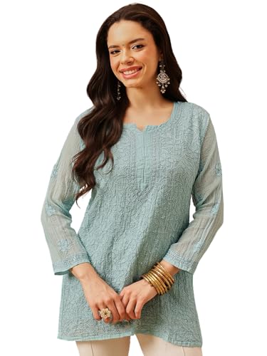 Image of Ada Hand Embroidered Lucknowi Chikankari Kota Top for Women A911184