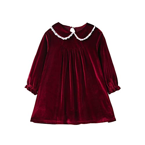 Mud Kingdom Fashion Velvet Dress for Girls Lace Peter Pan Collar Long Sleeve