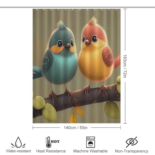 Rideau de douche oiseau en polyester lavable contre les moisissures