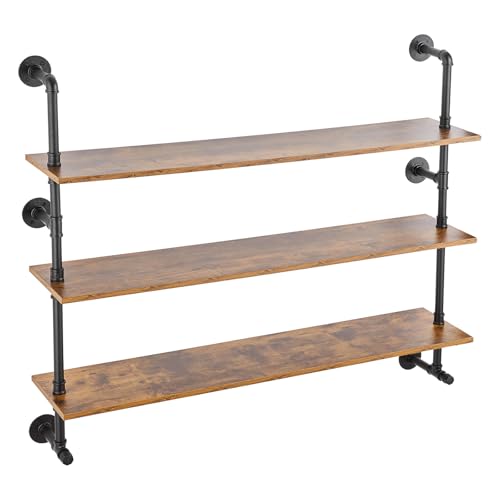 Happybuy Industrial Pipe Shelf, 3 Tier, Wall-Mount Rustic, for Rooms, Black