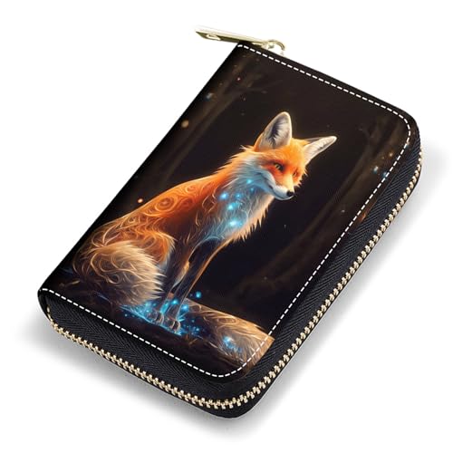 FQTBCEARI Credit Card Holder, RFID Blocking Small Leather Card Wallet for Women, Credit Card Wallet Organizer, Pocket Business Card Case with Zipper, Fox