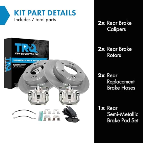 Image of TRQ Rear Brake Pad and Rotor Set Semi Metallic Rotors Calipers Compatible with 2014-2018 Kia Forte 2014-2018 Forte5 2014-2016 Forte Koup
