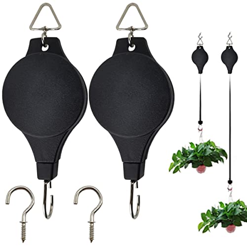 Gxxmei 2Pcs Retractable Pulley Plant Hanger With 2Pcs Ceiling Hooks Plant Pulley Hanging Flower Basket Hook Hanger For Garden Baskets Pots And Birds Feeder In Different Height #TOP18