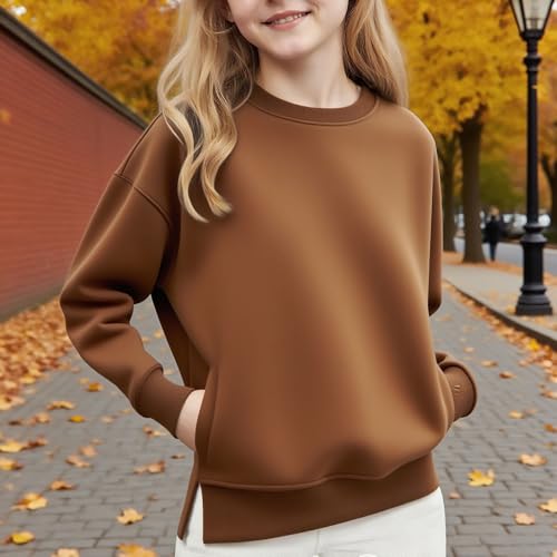 Girls Long Sleeve Pullover Sweatshirt Loose Ribbed Cuff Sweater Solid Color Kids Shirt Crewneck Casual Fall Winter Tops3