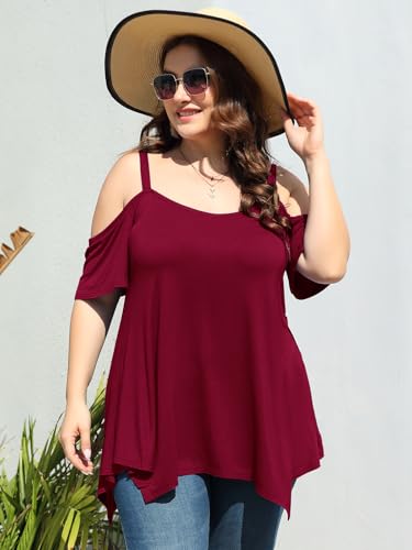 Image of LARACE Cold Shoulder Tops for Womens Summer Clothes Spaghetti Strape Tunic Oversized Shirts Asymmetrical Plus Size Blouse